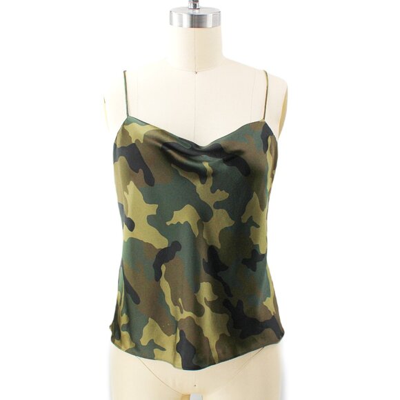 Alice + Olivia Harmon Top Camo Cami Drape Slip Tank Cowl Neck Camisole Green S - Picture 2 of 14